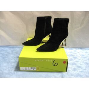 Gianni Bini Black Suede Architectural Wedge Bootie Style Heels  6M